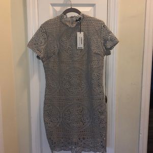 NWT Boohoo Bodycon Grey crochet Lace dress